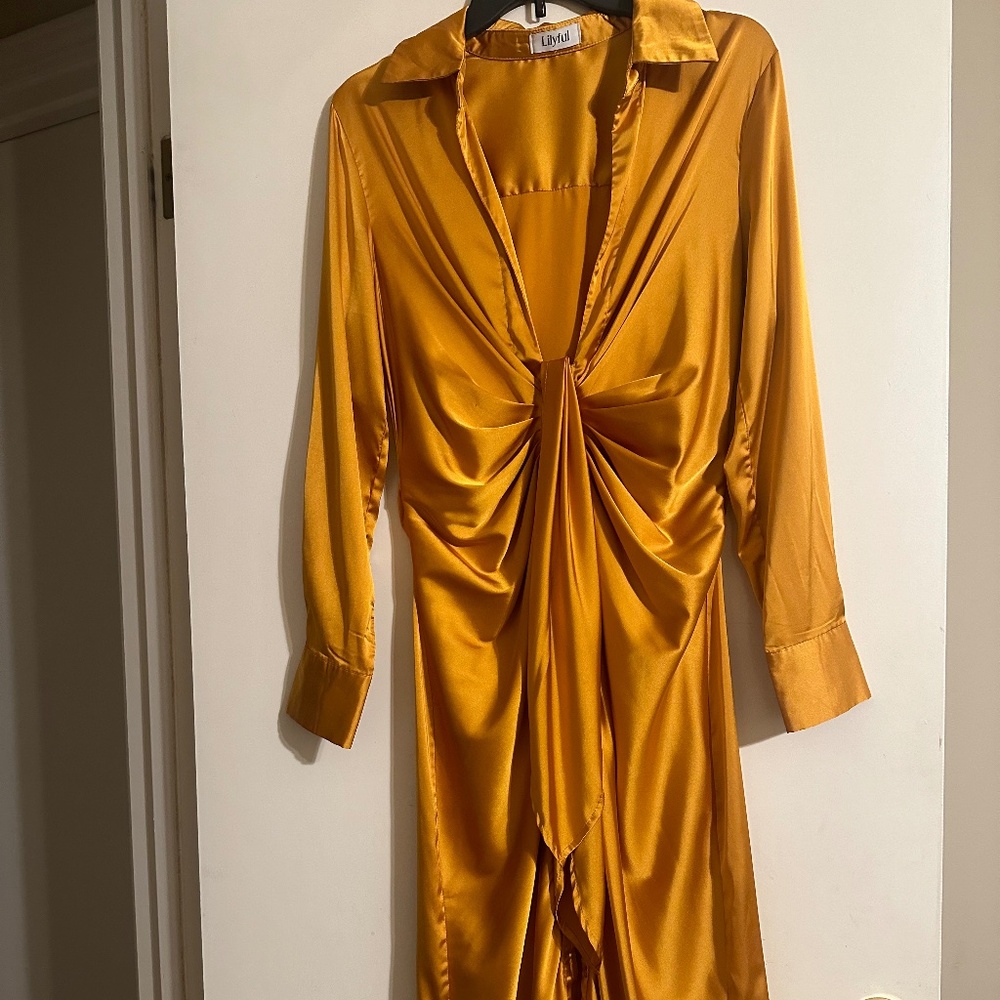 Yellow satin dress